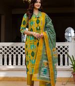 Women Ethnic Motifs Printed Regular Pure Cotton Kurta with Trousers & With Dupatta
