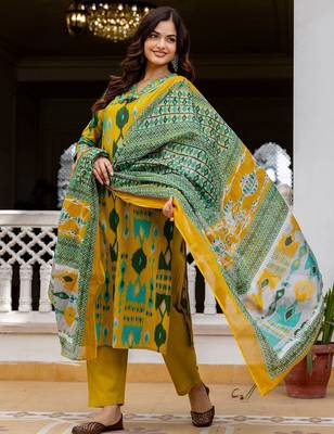 Women Ethnic Motifs Printed Regular Pure Cotton Kurta with Trousers & With Dupatta 3