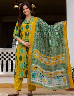 Women Ethnic Motifs Printed Regular Pure Cotton Kurta with Trousers & With Dupatta 5