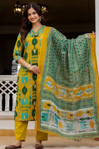 Women Ethnic Motifs Printed Regular Pure Cotton Kurta with Trousers & With Dupatta