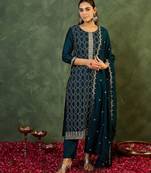 Ethnic Motifs Embroidered Regular Thread Work Kurta with Trousers & Dupatta