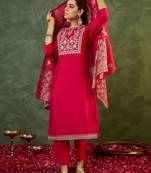 Women Ethnic Motifs Embroidered Regular Thread Work Kurta with Trousers & With Dupatta