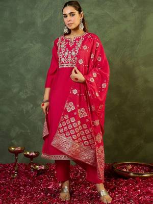 Women Ethnic Motifs Embroidered Regular Thread Work Kurta with Trousers & With Dupatta 4