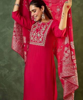 Women Ethnic Motifs Embroidered Regular Thread Work Kurta with Trousers & With Dupatta 6