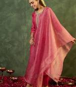 Women Ethnic Motifs Embroidered Regular Thread Work Kurta with Trousers & With Dupatta