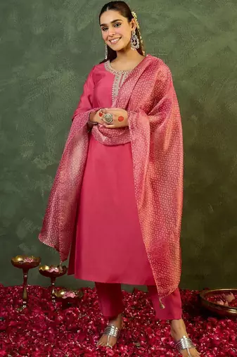Women Ethnic Motifs Embroidered Regular Thread Work Kurta with Trousers & With Dupatta