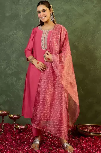 Women Ethnic Motifs Embroidered Regular Thread Work Kurta with Trousers & With Dupatta