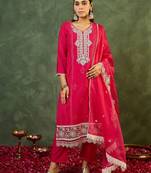 Women Ethnic Motifs Embroidered Regular Thread Work Kurta with Trousers & With Dupatta