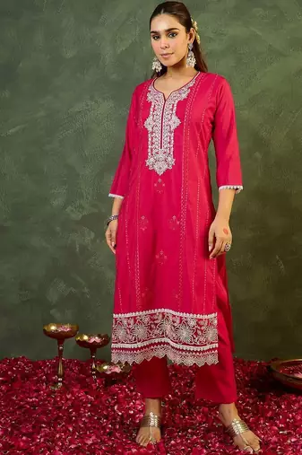 Women Ethnic Motifs Embroidered Regular Thread Work Kurta with Trousers & With Dupatta