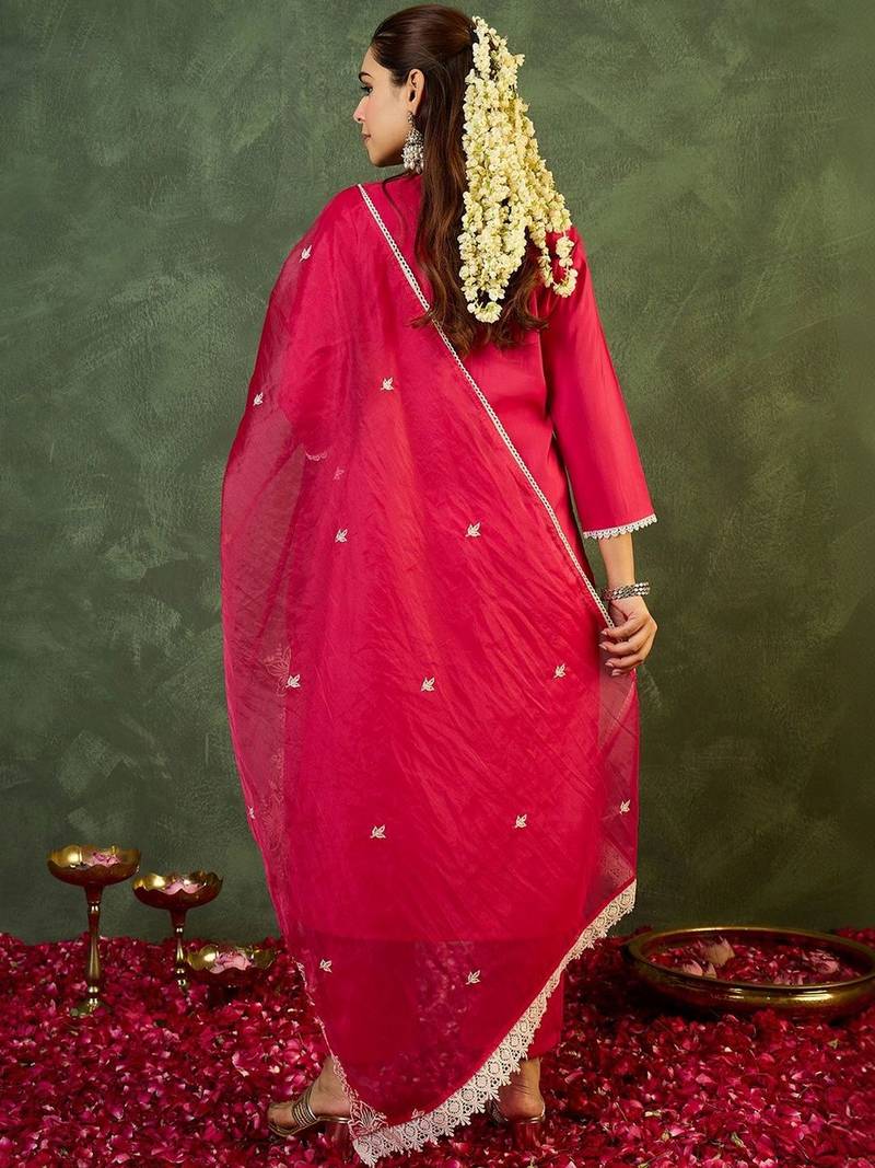 Women Ethnic Motifs Embroidered Regular Thread Work Kurta with Trousers & With Dupatta