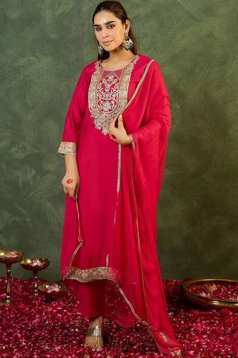 Women Ethnic Motifs Regular Kurta with Trousers & With Dupatta
