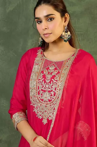 Women Ethnic Motifs Regular Kurta with Trousers & With Dupatta
