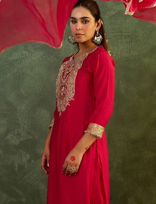 Women Ethnic Motifs Regular Kurta with Trousers & With Dupatta 6