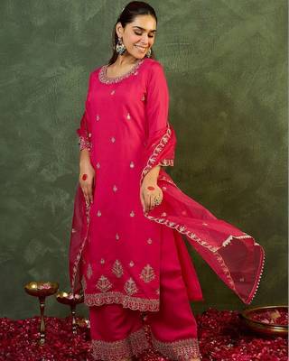 Women Ethnic Motifs Embroidered Regular Thread Work Kurta with Palazzos & With Dupatta 1