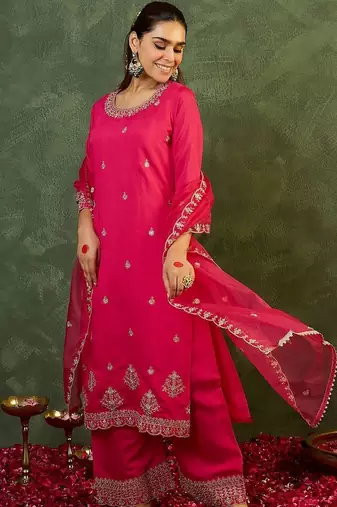 Women Ethnic Motifs Embroidered Regular Thread Work Kurta with Palazzos & With Dupatta
