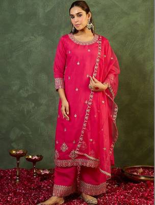 Women Ethnic Motifs Embroidered Regular Thread Work Kurta with Palazzos & With Dupatta 4