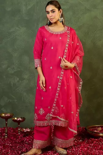 Women Ethnic Motifs Embroidered Regular Thread Work Kurta with Palazzos & With Dupatta