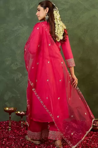 Women Ethnic Motifs Embroidered Regular Thread Work Kurta with Palazzos & With Dupatta