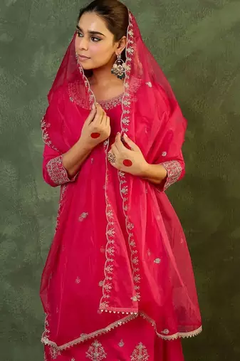 Women Ethnic Motifs Embroidered Regular Thread Work Kurta with Palazzos & With Dupatta