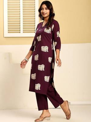 Women Ethnic Motifs Printed Regular Thread Work Pure Cotton Kurta with Trousers 3