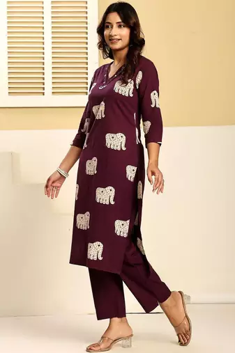 Women Ethnic Motifs Printed Regular Thread Work Pure Cotton Kurta with Trousers