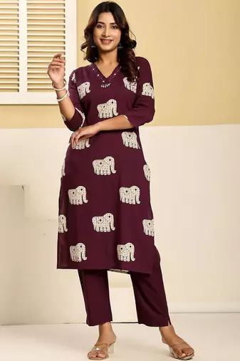 Women Ethnic Motifs Printed Regular Thread Work Pure Cotton Kurta with Trousers