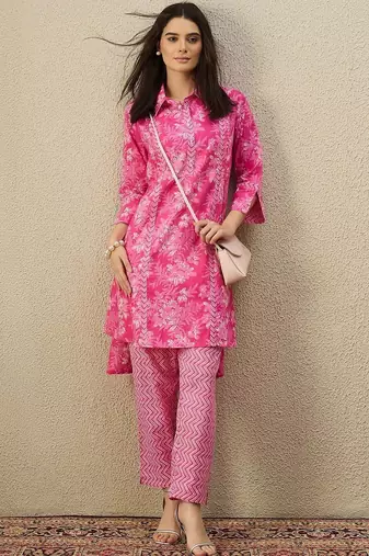 Women Floral Printed Regular Pure Cotton Kurta with Trousers