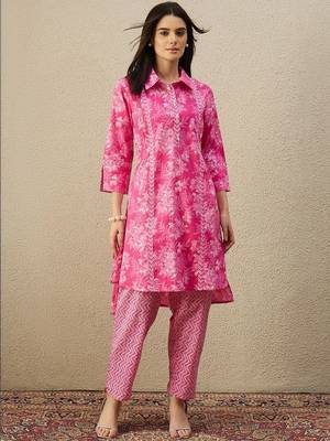 Women Floral Printed Regular Pure Cotton Kurta with Trousers 4