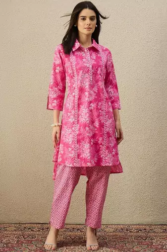 Women Floral Printed Regular Pure Cotton Kurta with Trousers
