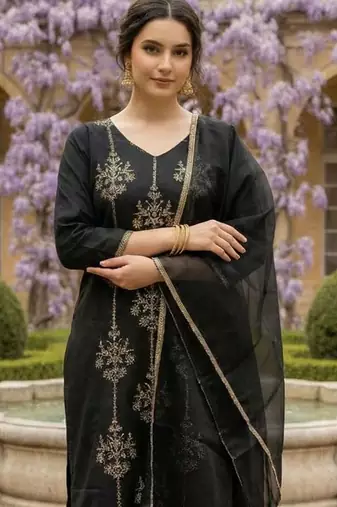 Women Ethnic Motifs Embroidered Regular Thread Work Liva Kurta with Trousers & With Dupatta