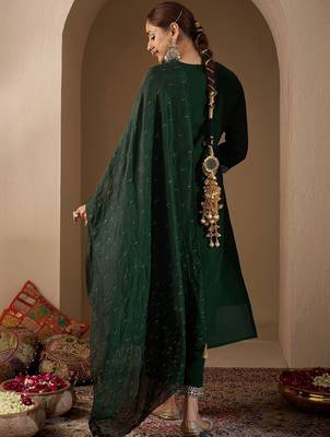 Ethnic Motifs Embroidered Regular Thread Work Kurta with Trousers & With Dupatta 6