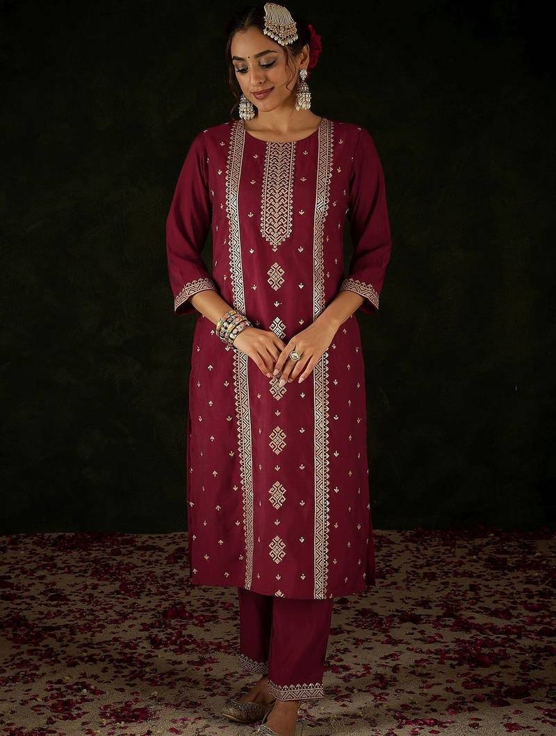 Women Ethnic Motifs Regular Kurta with Trousers & With Dupatta