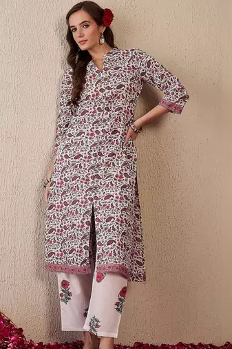 Women Floral Printed Regular Pure Cotton Kurta With Trousers