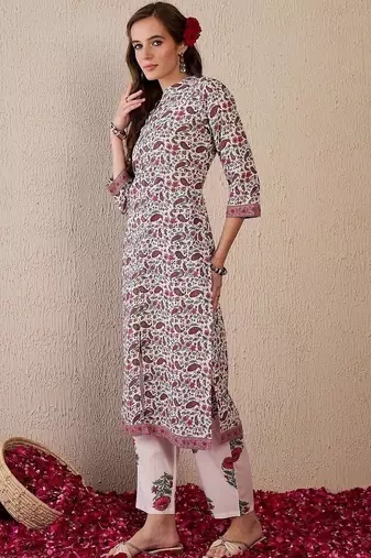 Women Floral Printed Regular Pure Cotton Kurta With Trousers