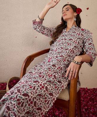 Women Floral Printed Regular Pure Cotton Kurta With Trousers 5