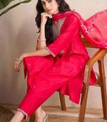 Women Ethnic Motifs Embroidered Regular Thread Work Liva Kurta with Trousers & With Dupatta