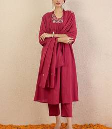Women Ethnic Motifs Embroidered Panelled Thread Work Pure Cotton Kurta with Trousers & With Dupatta