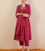 Women Ethnic Motifs Embroidered Panelled Thread Work Pure Cotton Kurta with Trousers & With Dupatta