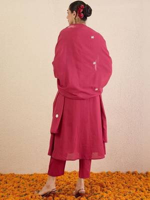Women Ethnic Motifs Embroidered Panelled Thread Work Pure Cotton Kurta with Trousers & With Dupatta 2