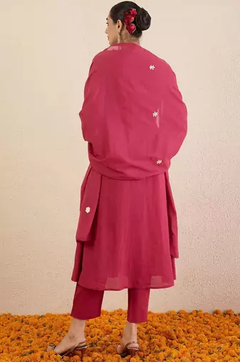 Women Ethnic Motifs Embroidered Panelled Thread Work Pure Cotton Kurta with Trousers & With Dupatta