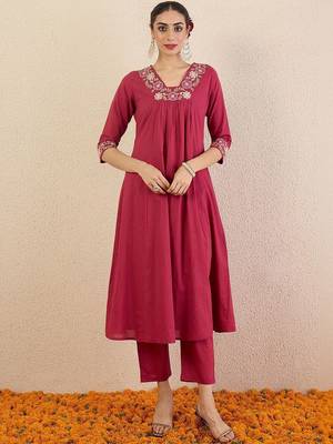 Women Ethnic Motifs Embroidered Panelled Thread Work Pure Cotton Kurta with Trousers & With Dupatta 4