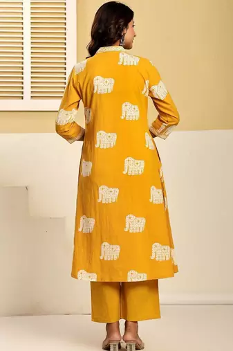 Women Ethnic Motifs Printed Regular Thread Work Pure Cotton Kurta with Trousers