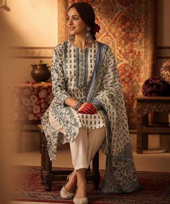 Women Ethnic Motifs Printed Regular Pure Cotton Kurta with Trousers & With Dupatta 1