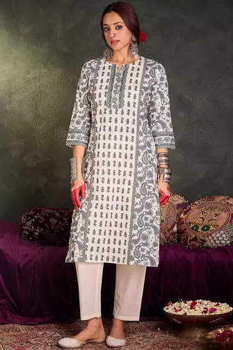 Women Ethnic Motifs Printed Regular Pure Cotton Kurta with Trousers & With Dupatta