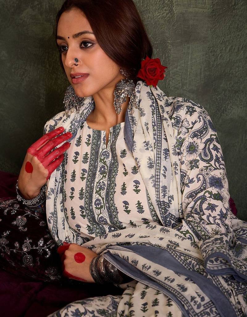 Women Ethnic Motifs Printed Regular Pure Cotton Kurta with Trousers & With Dupatta