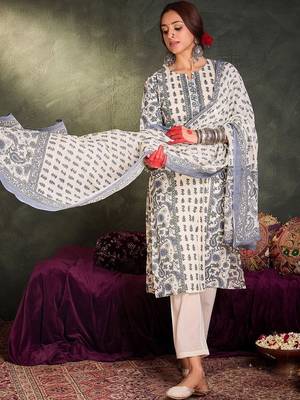Women Ethnic Motifs Printed Regular Pure Cotton Kurta with Trousers & With Dupatta 4