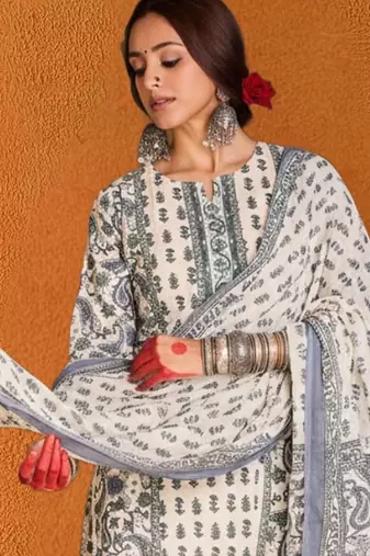 Women Ethnic Motifs Printed Regular Pure Cotton Kurta with Trousers & With Dupatta