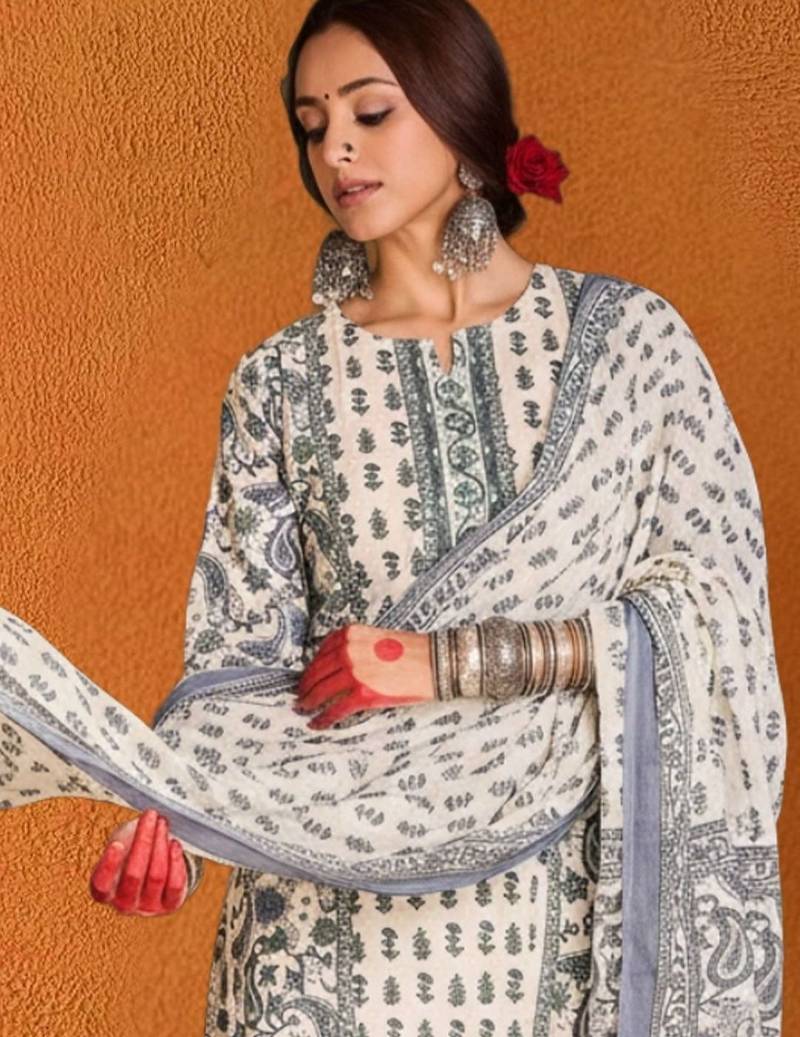 Women Ethnic Motifs Printed Regular Pure Cotton Kurta with Trousers & With Dupatta