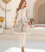 Women Floral Printed Panelled Thread Work Pure Cotton Kurta with Trousers
