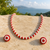 Red coral and pearl beaded necklace and earrings jewellery set